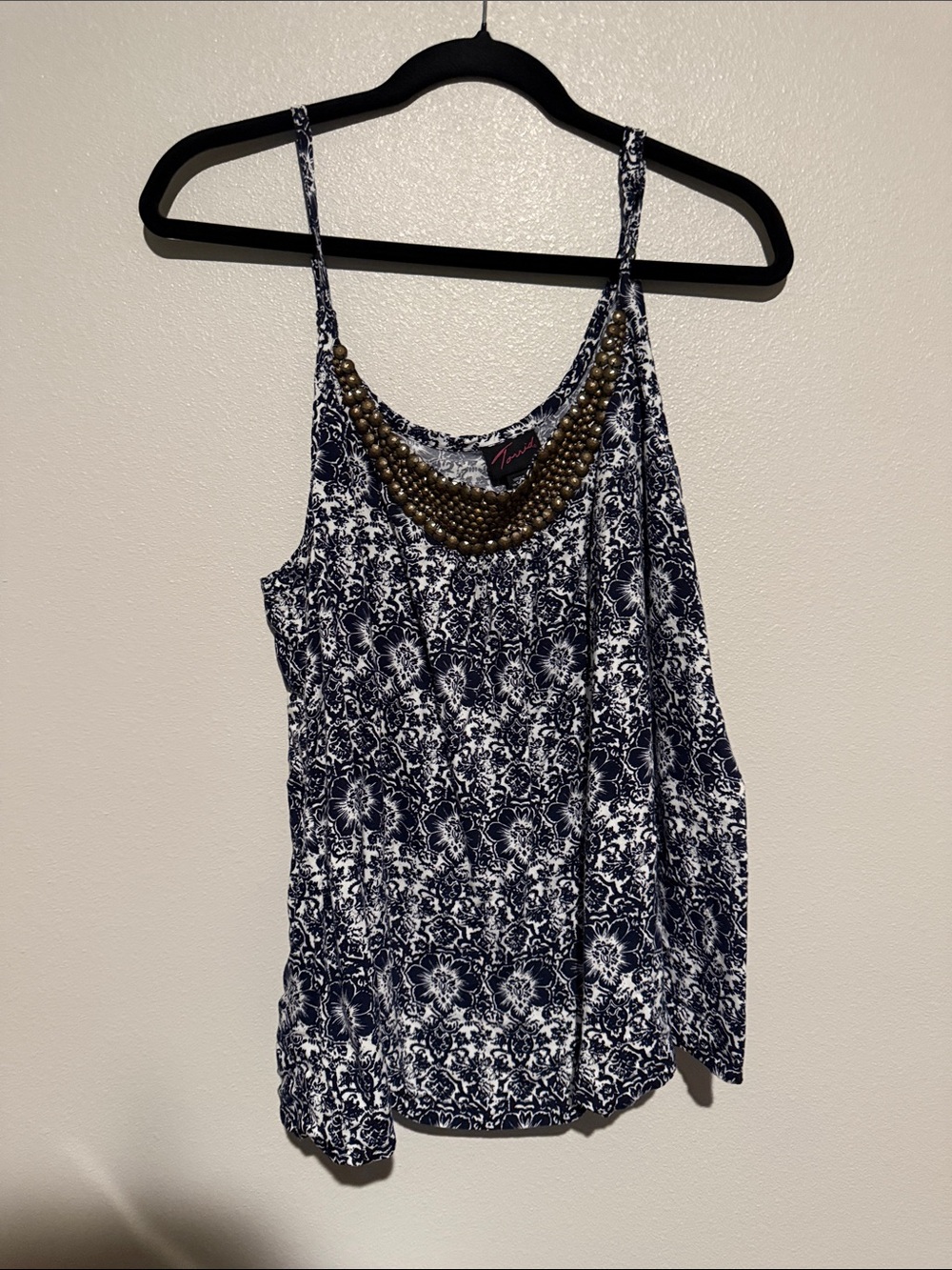 torrid Navy and White Floral Beaded-Neck Camisole